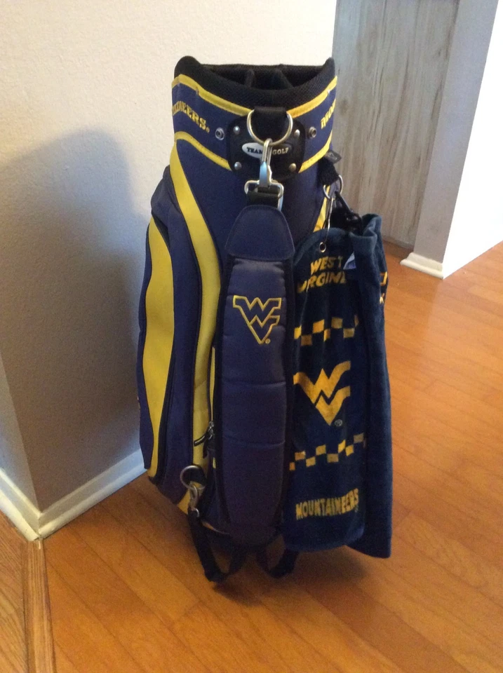 Bolsa de golf West Virginia Mountaineers azul totalmente bordada con dos toallas Foto 2 de 4