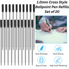 20x Replaceable Medium Cross Style Ballpoint Pen Refills Smooth Black Ink 1mm