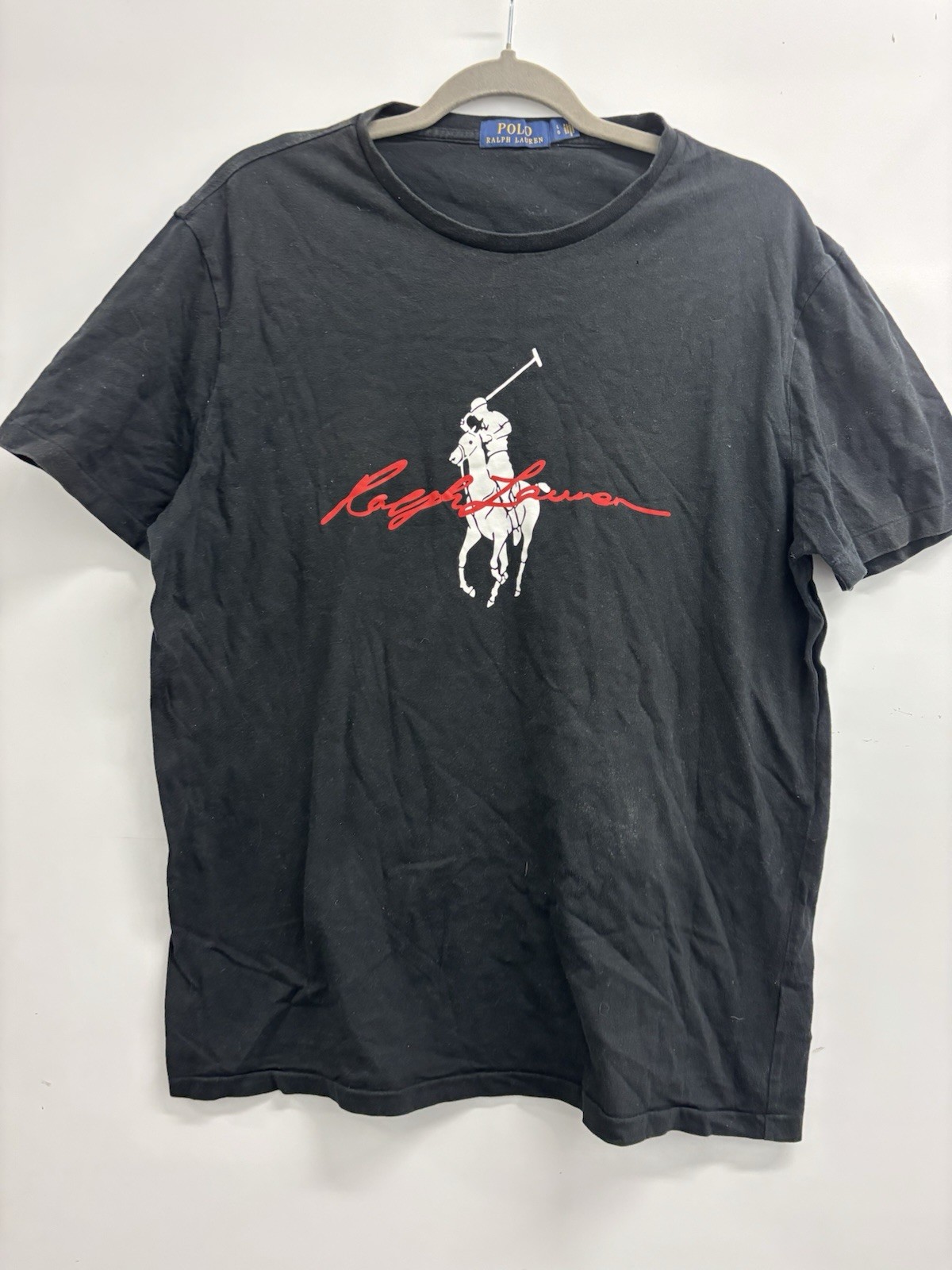 POLO RALPH LAUREN camicia girocollo uomo Big Pony vestibilità personalizzata nera LG 23” X 29”