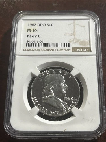 1962 50C Silver Proof Franklin Half Dollar NGC Graded PF 67 Star DDO FS-101
