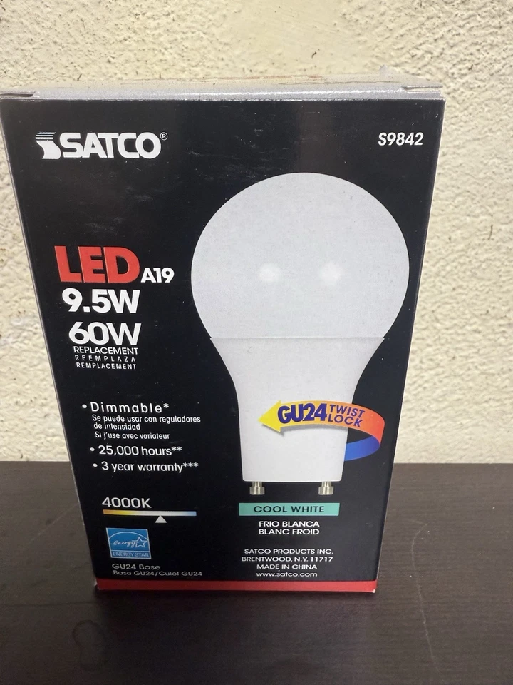 Satco #s9842 Led Bulbs A19 4k, 25k Hrs, 9.5w Cool White Dimmable Gu24 Base - Image 4 of 4