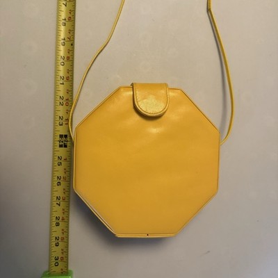 Gino Vintage Yellow Octagonal Genuine Leather Crossbody Bag USA
