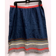 VTG 90s Christopher  Banks Denim Skirt Womens 12 Blue Ribbon Trim Knee Length