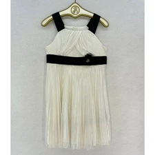 Amys Closet Girl Dress Size 20.5 White Pleated Black Party Flower Formal Holiday