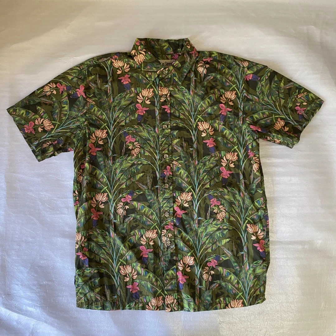 Cooke Street Mens Tropical Floral Shirt S Green Pink Short Sleeve Button Up Hawa