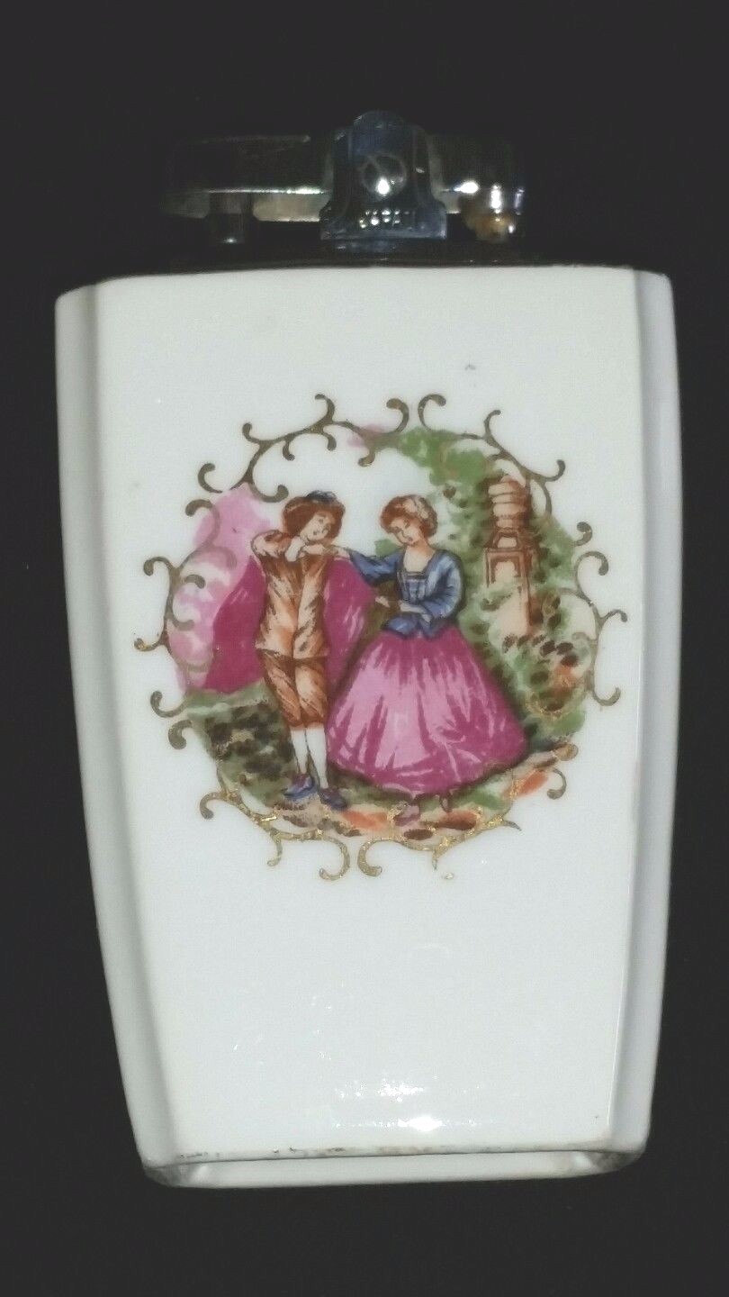 Vintage Porcelain Victorian Table Lighter Japan Mechanism