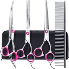 Professional Pet Dog Grooming Scissors Set Straight Curved Thinning Shears Kit