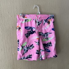 Lands End Boys 8 Swim Shorts Trunks shorts pink dinosaurs surf swimsuit