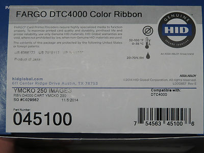 Fargo 45100 Color Ribbon - YMCKO - 250 Prints