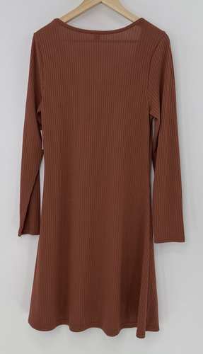 NWT Old Navy Women's A-Line Copper Rib-Knit Long-Sleeve Mini Dress L Boho - Picture 3 of 11