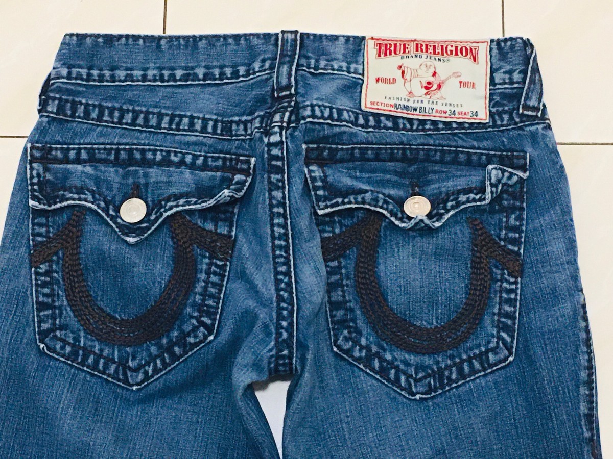 True Religion Rainbow Billy Jeans Distressed Blue Mens SZ 34x29