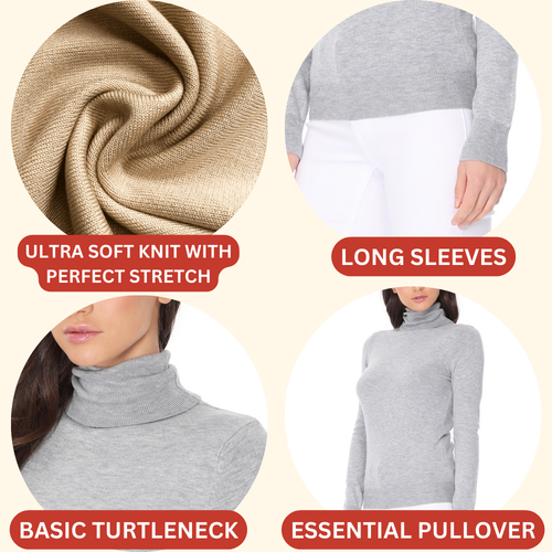 YEMAK Damen klassischer Langarm Rollkragen Pullover Sweater MK3349 (S-L) - Bild 3 von 21
