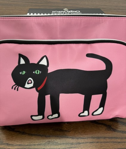 Marc Tetro Pink Cat Double ZIP Pouch Makeup Travel Bag NWT - Picture 7 of 7