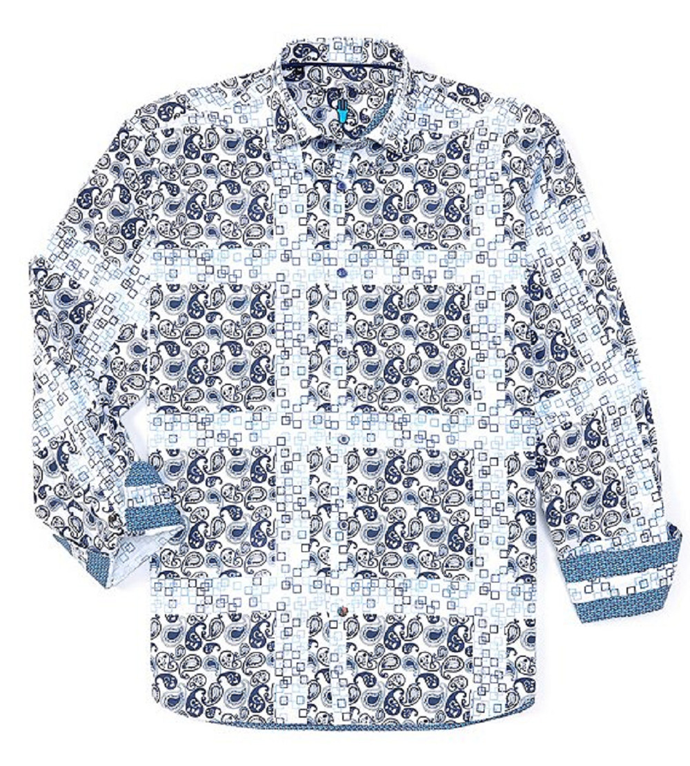 Тканая рубашка Visconti Paisley с длинным рукавом, синяя/белая, XL