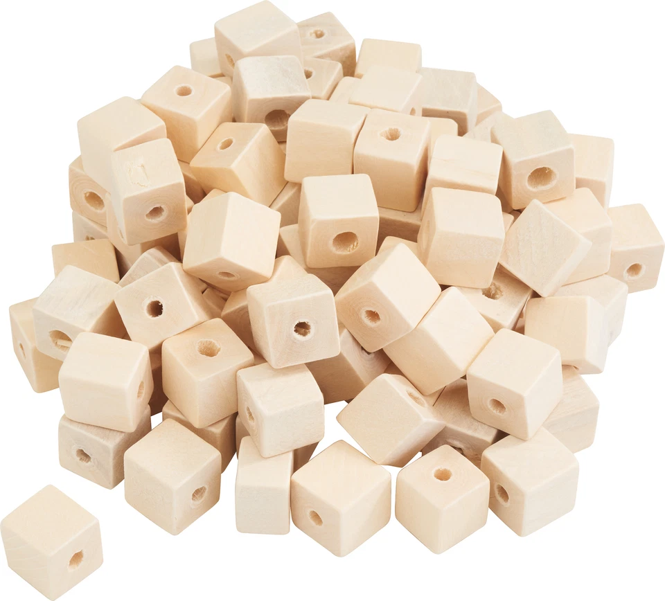 VBS XXL Bastel-Holzperle "Würfel", 100 Stück, 1,5 x 1,5 cm, ideal für DIYSchmuck