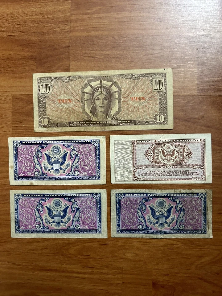 United States Military Payment Certificate ( MPC )- Mixed Lot Of 5 - Circulated. - Image 2 of 2