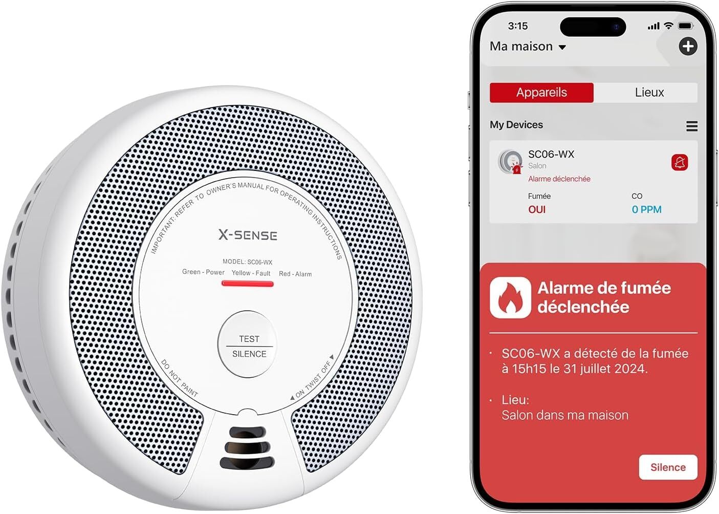 Détecteur de fumée connecté maison intelligente monoxyde carbone pile longue durée