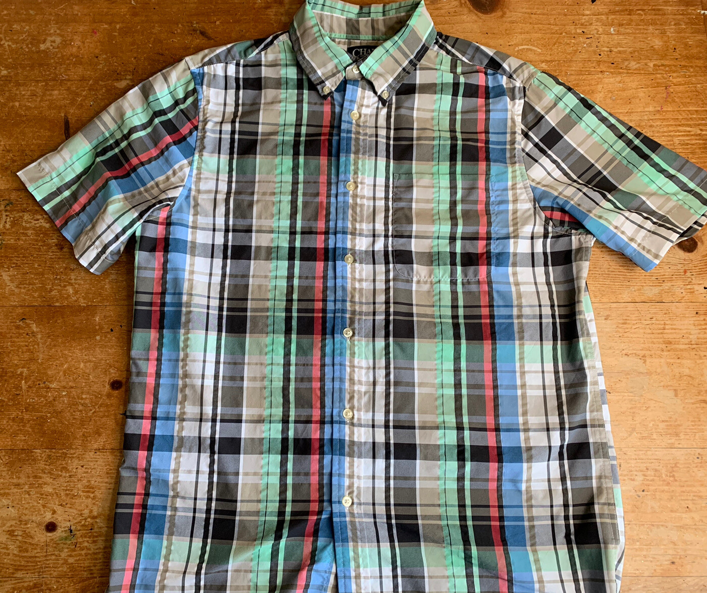 Chaps Performance Plaid S/S Button Down Shirt Cot… - image 2