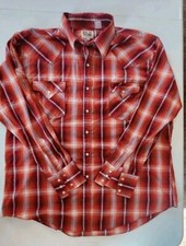 Ely Cattleman Western Red Metallic Brown Check Pearl Snap Shirt Men's XL
