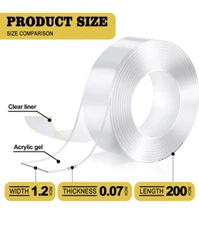 2 Double Sided Tape Heavy Duty 1.2" X 200" Removable Nano Adhesive Mounting Tape