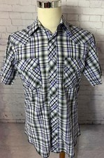 Wrangler Western Plaid Short Sleeve Pearl Snap Button Up Shirt Men  s Size M