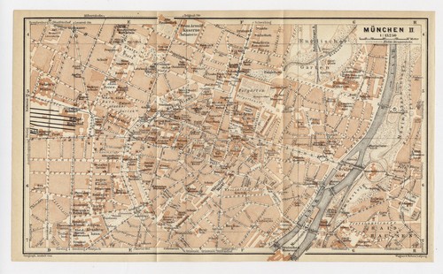 1929 ORIGINAL VINTAGE MAP OF MUNICH MÜNCHEN BAVARIA BAYERN / GERMANY