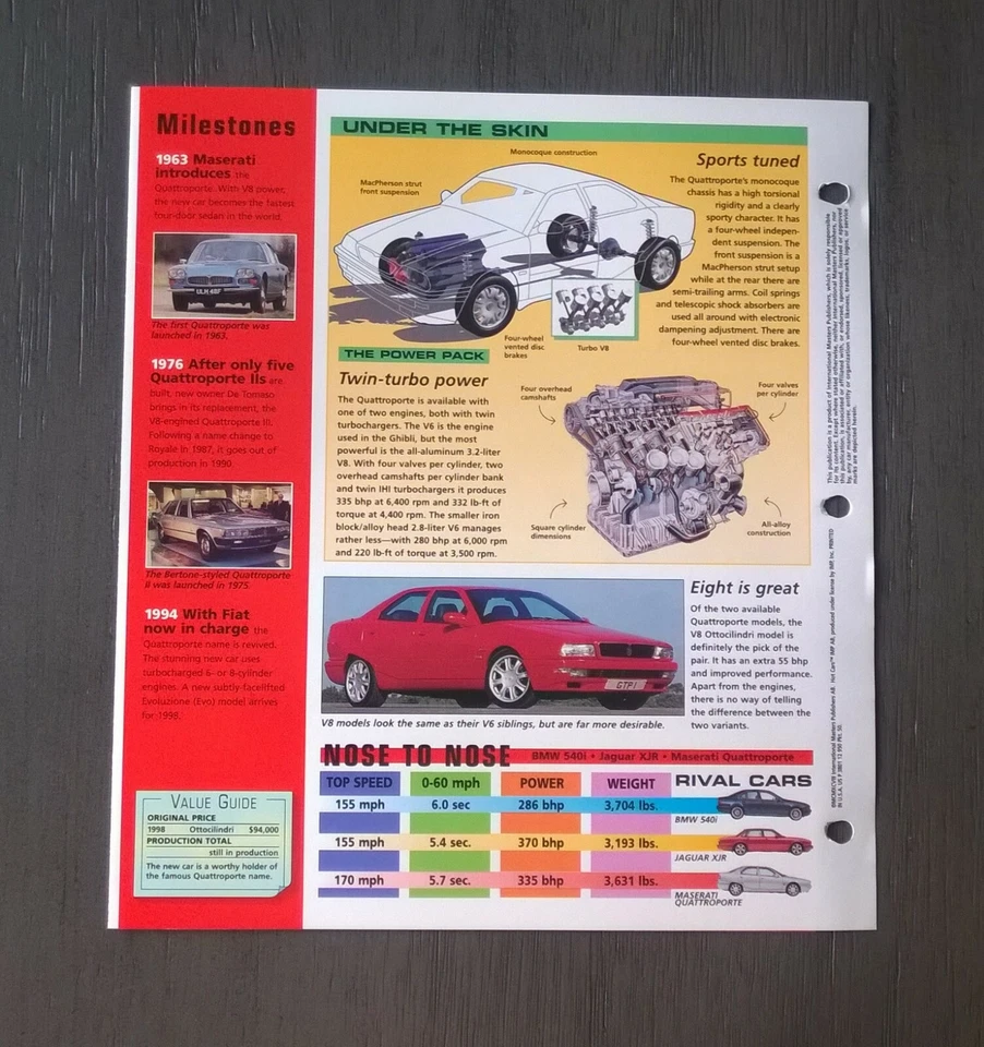 Imp Maserati quattroporte information  brochure hot cars race car dealer specs - Image 3 of 4