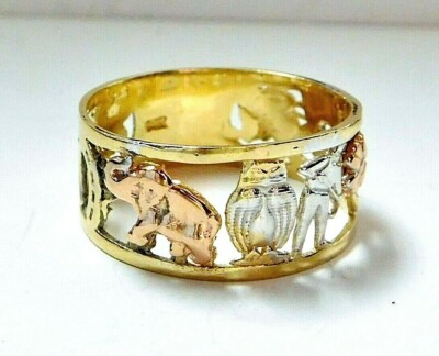 L@@K Echt 14K Mehrfarbig Gold Glücksring Casino Glücksspiel Elefant Hufeisen Eule