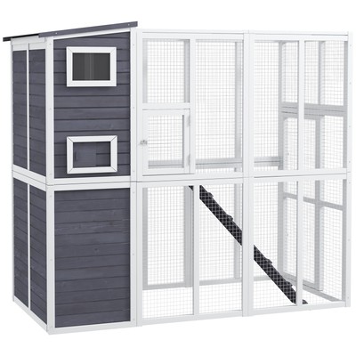 Wooden Catio Outdoor Enclosure with Platform Large Feral Cat House Shelter Cage