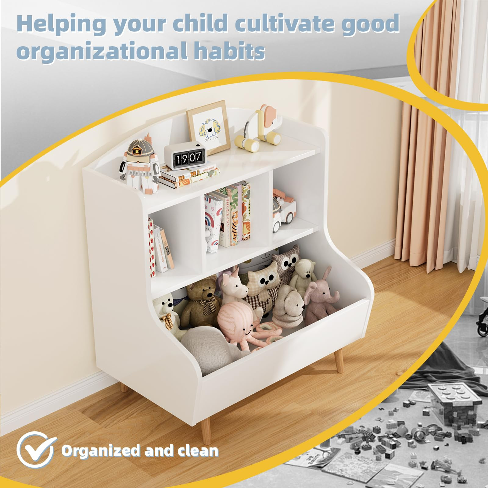 Marcytop 3-Tier Large Kids Toy Storage Organizer and Bookshelf with 4 Bins White