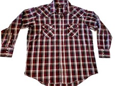 Vintage PLAINS Western Pearl Snap Shirt Mens XL Burgundy/Navy Pockets GO West