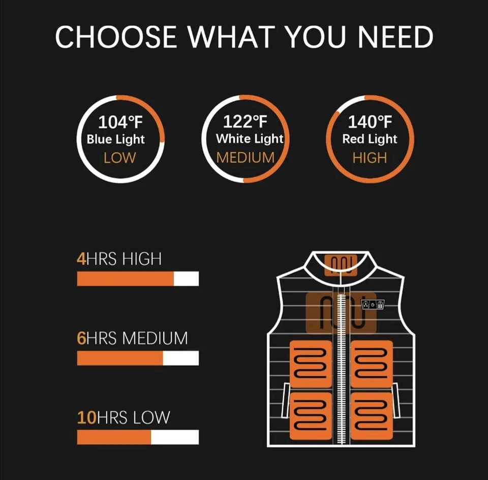 Chaleco térmico chaqueta para hombre 16000 mAh batería 8 zonas de calefacción impermeable a prueba de viento Foto 2 de 4