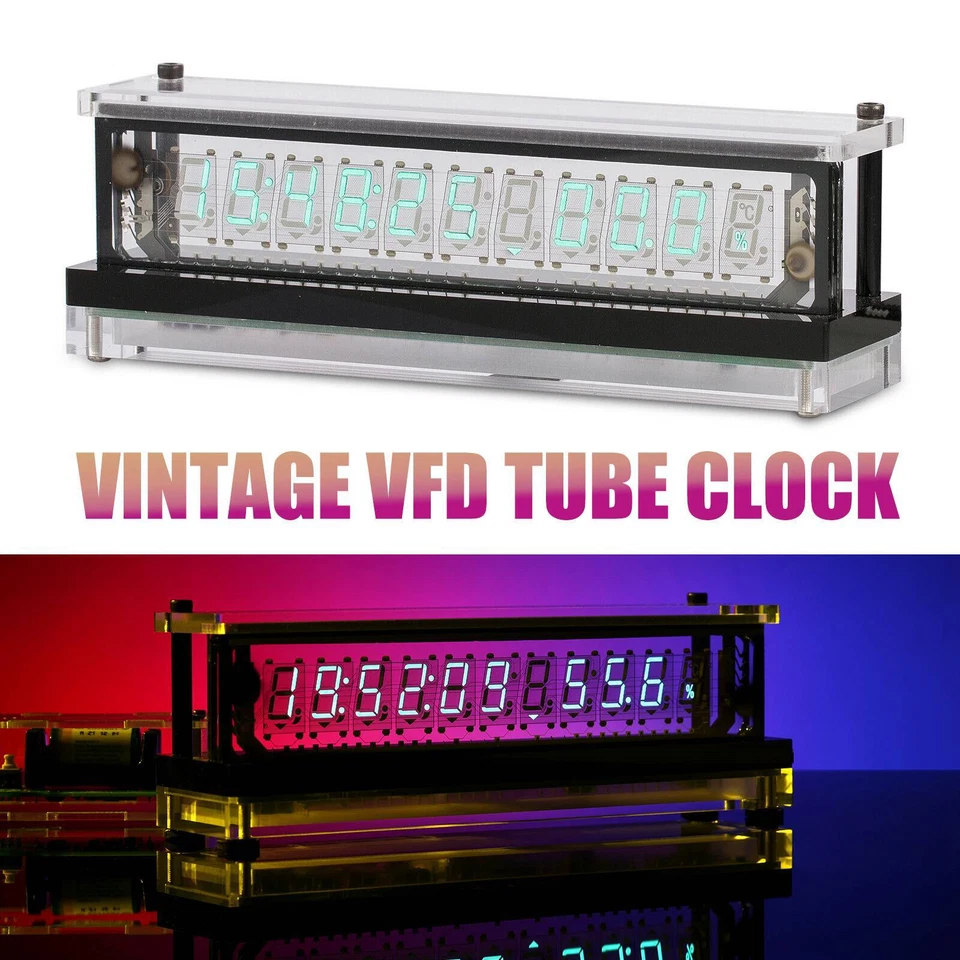 Vintage VFD Tube Clock USB Desktop Decor Clock Large Display 400mA NEW - Image 2 of 4