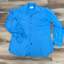 Vintage 1960s Arrow Gabanaro GABARDINE Shirt Mens Medium Blue Loop Collar Board