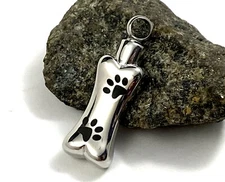 Dog Bone Cremation Jewelry Pendant Urn for Ashes Paw Print Puppy Memorial Gift