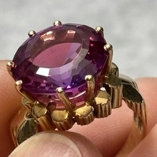 Vintage 14K 585 Signed yellow Gold Purple/Pink Stone 10g Size 7.5 Ring Antique