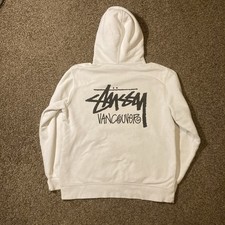 Used Stussy Vancouver White Hoodie Sweatshirt Sz M Streetwear