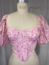 Vintage Inspired Pink Flower Print Corset Blouse