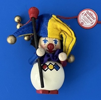 Vintage Steinbach Jester Clown Ornament Wooden Felt Handpainted Germany 3.5 