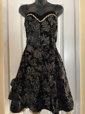 Vintage Speed Fashion Black Velvet Dress Metallic Floral Cocktail Party Size L