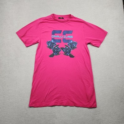 Cavalli Class Damen T-Shirt Kleid Shirt Hemd Gr. M Pink Kurzarm Lang Baumwolle