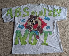Vintage 1997 Looney Tunes Tasmanian Devil AOP All Over Print Size XL T-Shirt GUC