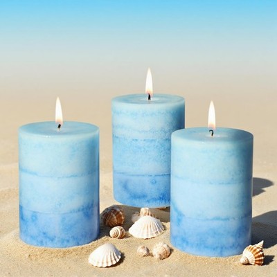 Blue Pillar Candles for Home Scented, Set of 3 Strong Ocean Fragrance Scented...