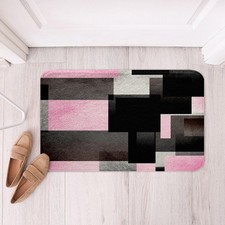 Geometric Bath Rugs 20x32 Inch Pink Grey Black Buffalo Check Stripe Line
