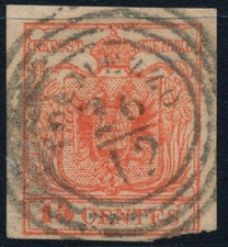 LOMBARDIA-WENECJA 1850 15C, MP, typ III. TOLMEZZO. Gruby papier:0,115mm!