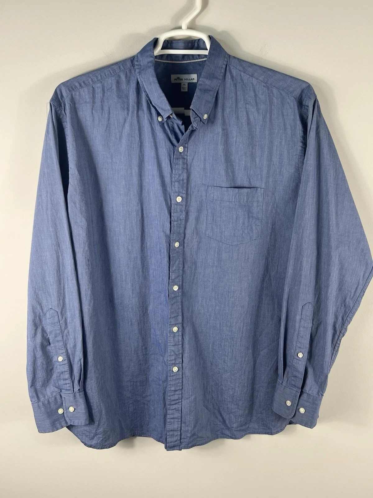 Peter Millar Button Down Shirt Men’s Size XL Cotton Linen Blend Blue Long Sleeve