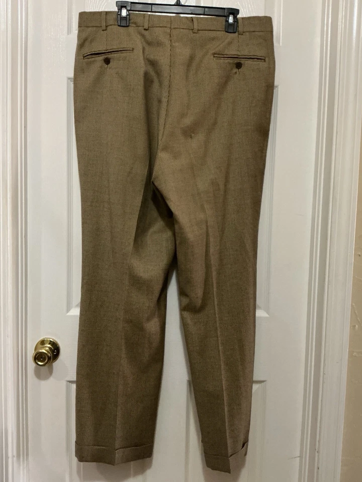 Berle 男式正装裤子打褶棕褐色 38x32 100% 羊毛 — 第 2/4 张图片