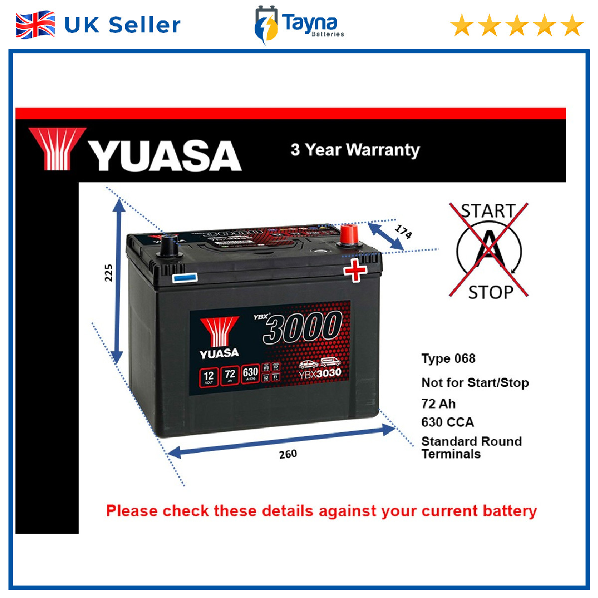 Battery fits SSANGYONG KORANDO TIVOLI TIVOLI GRAND MUSSO XLV Yuasa 068