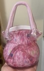 Vintage Hand Blown Pink Art Glass Purse Murano Style Figurine Vase