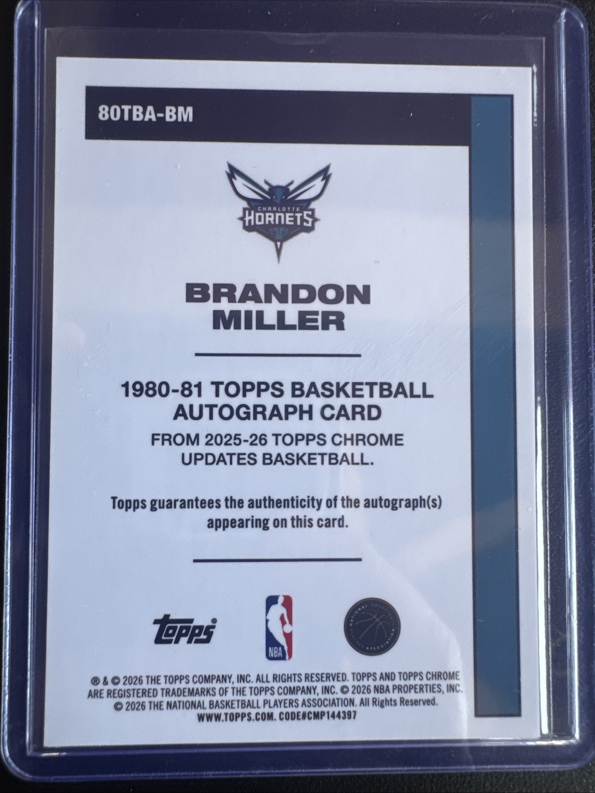2026 Topps Chrome Update Sapphire - Brandon Miller Orange Geo 1980-81 /25 Auto! view 2